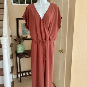Eileen Fisher Russet Tencel Viscose Crepe Crop Wide Leg Drawstring Jumpsuit XL